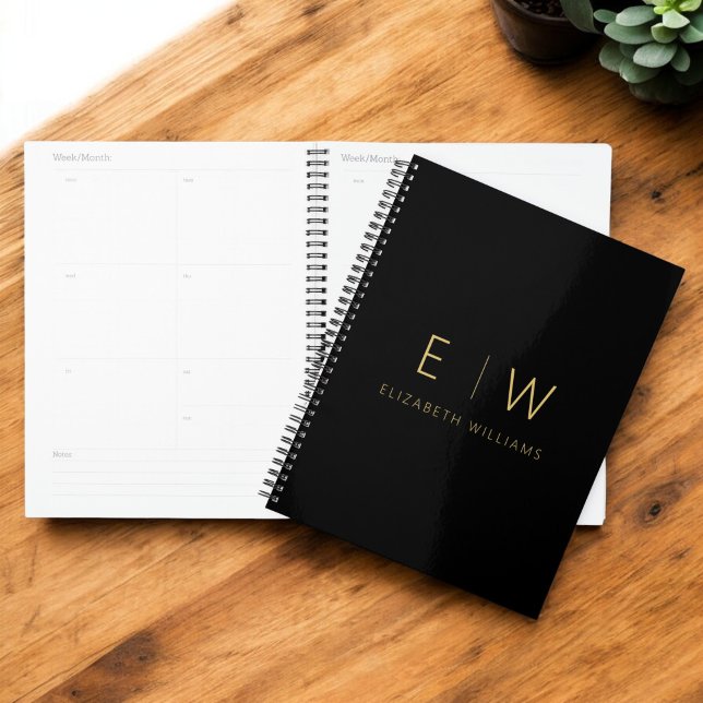 Classic Black Gold Minimalist Monogram Name Planner (Creator Uploaded)