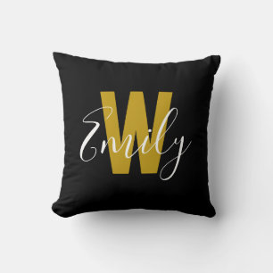 Classic Black Gold Monogram Cushion