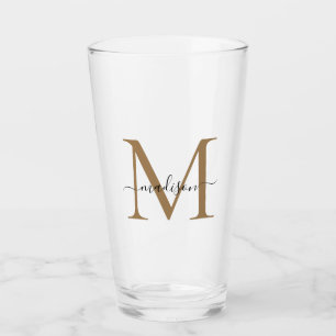 Classic Black Gold Monogram Elegant Script Name Glass
