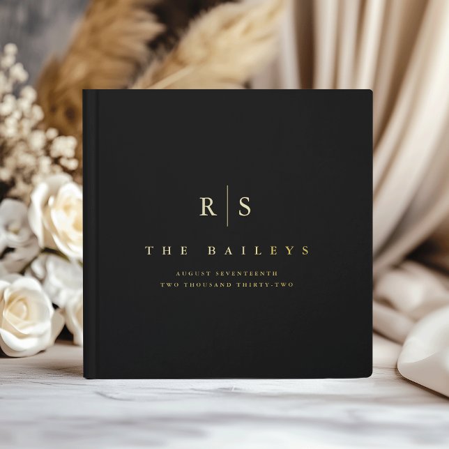 Classic Black & Gold Monogram Wedding Guest Book (Creator Uploaded)
