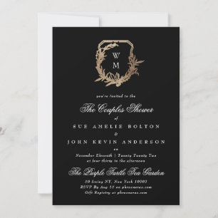 classic black gold motif monogram couples shower invitation