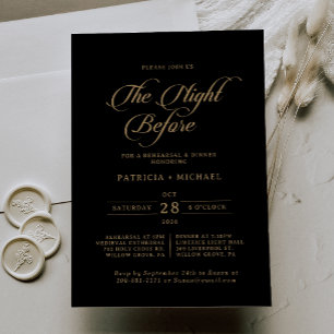 Classic Black Gold Night Before Rehearsal Dinner Invitation