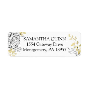 Classic Black & Gold Peony Floral Return Address Return Address Label