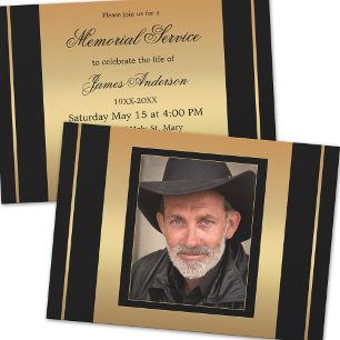 Classic Black Gold Photo Funeral Memorial Service Invitation