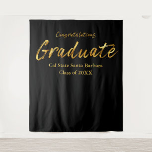 Classic Black Gold Script Congratulation Graduate  Tapestry