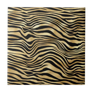 Classic Black Gold Tiger Print Illustration Ceramic Tile