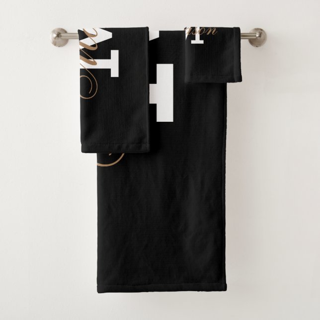 Classic Black Gold Trendy Monogram Name  Bath Towel Set (Insitu)