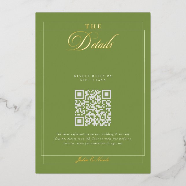 Classic Black Green Calligraphy QR Code Details (Front)