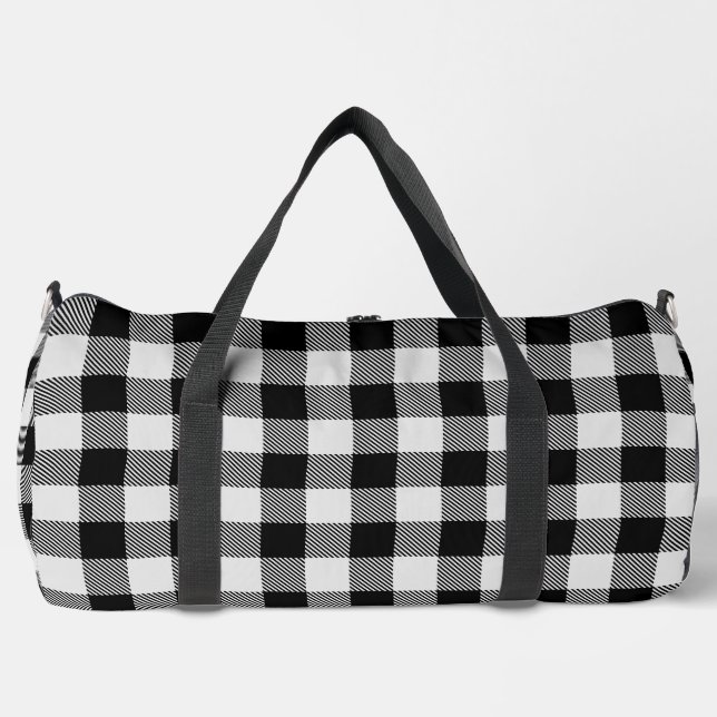 classic black grey gingham throw pillow duffle bag (Front)