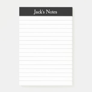 Classic Black Grey Lined Personalised Post-it Notes
