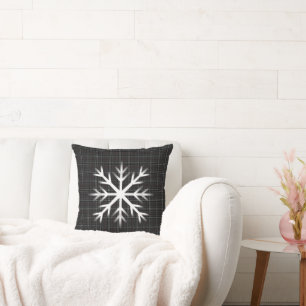 Classic Black Grey Tartan pattern snowflake Cushion