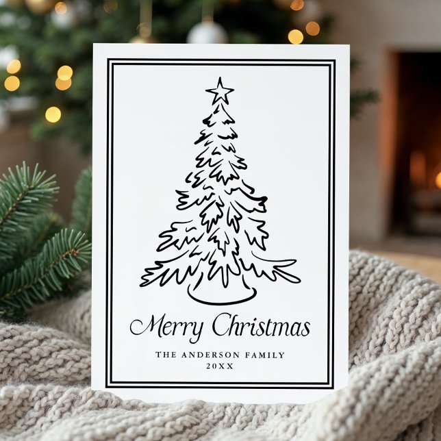Classic Black Hand-Drawn Christmas Tree Non-Photo Holiday Card (Creator Uploaded)
