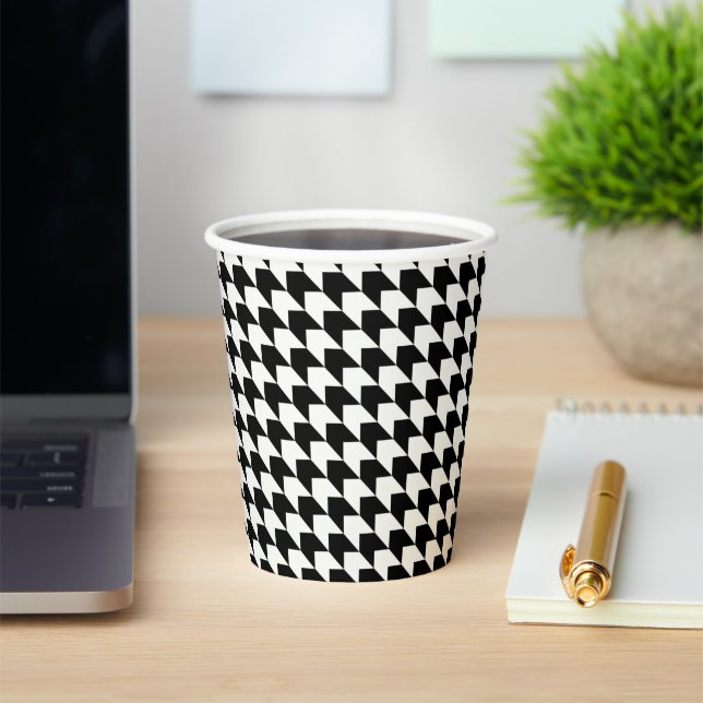Classic black houndstooth pattern paper cups (Insitu)