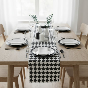 Classic black houndstooth pattern short table runner