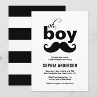 Classic Black It's a Boy Moustache Baby Shower