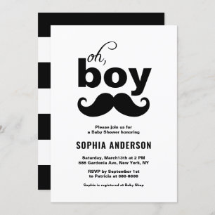 Classic Black It's a Boy Moustache Baby Shower Invitation
