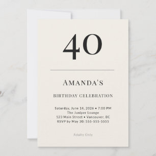 Classic Black & Ivory 40th Birthday Celebration Invitation