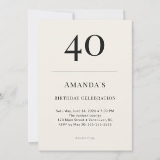 Classic Black & Ivory 40th Birthday Celebration Invitation
