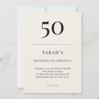 Classic Black & Ivory 50th Birthday Celebration Invitation