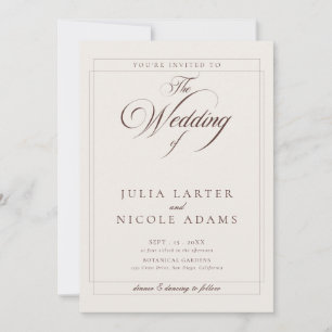 Classic Black Ivory Calligraphy Details Wedding Invitation