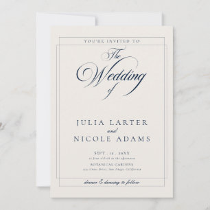 Classic Black Ivory Calligraphy Details Wedding Invitation