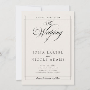 Classic Black Ivory Calligraphy QR Details Wedding Invitation