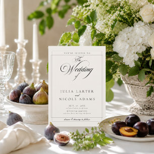 Classic Black Ivory Calligraphy QR Details Wedding Invitation