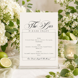 Classic Black Ivory Calligraphy Wedding Bar Sign Invitation
