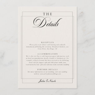 Classic Black Ivory Calligraphy Wedding Details Enclosure Card