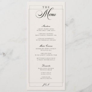 Classic Black Ivory Calligraphy Wedding Menu