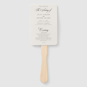 Classic Black Ivory Calligraphy Wedding Program Hand Fan