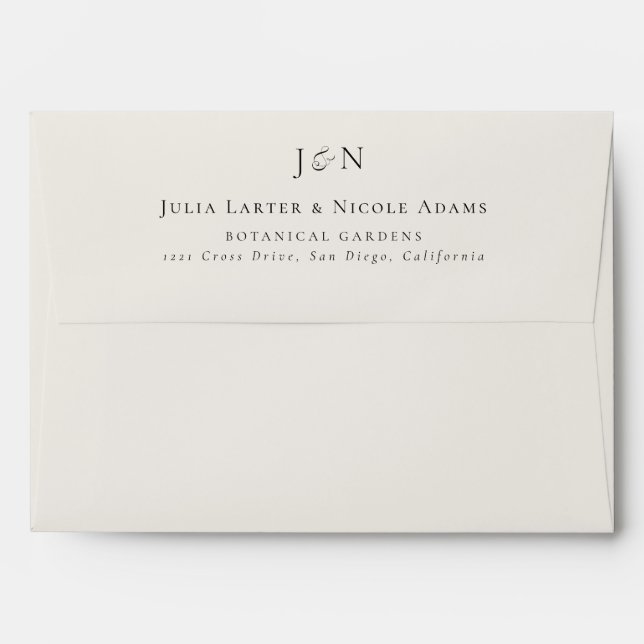 Classic Black Ivory Monogram Calligraphy Wedding Envelope (Back (Top Flap))
