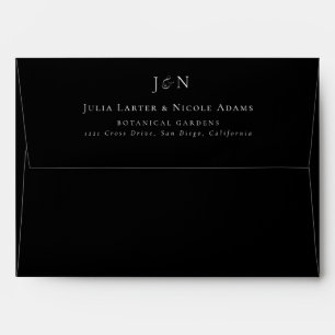 Classic Black Ivory Monogram Calligraphy Wedding Envelope