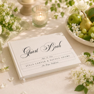 Classic Black Ivory White Calligraphy Wedding Guest Book