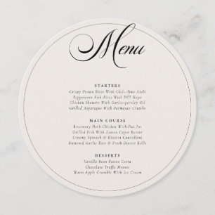 Classic Black Ivory White Calligraphy Wedding Menu