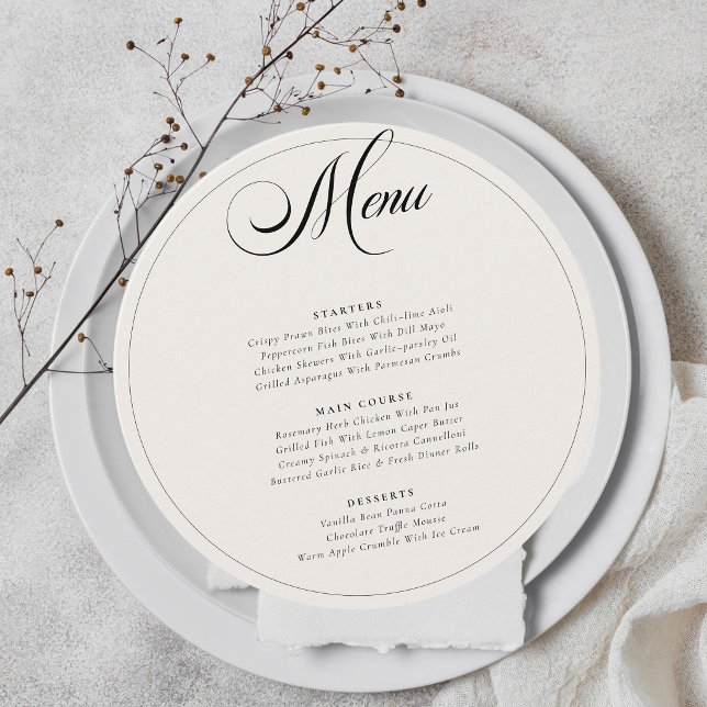 Classic Black Ivory White Calligraphy Wedding Menu (Creator Uploaded)