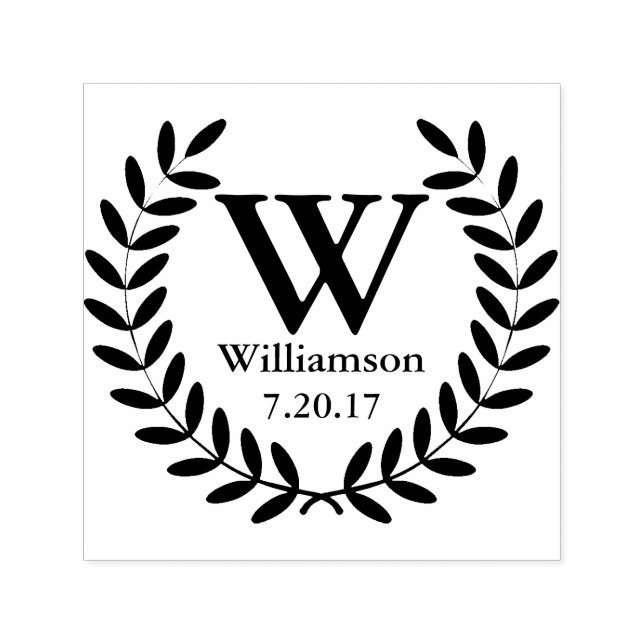 Classic Black Laurel Wreath Family Name Initial Self-inking Stamp (Design)