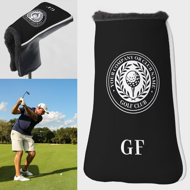 Classic Black Laurel Wreath Name Monogram Putter Golf Head Cover (Creator Uploaded)