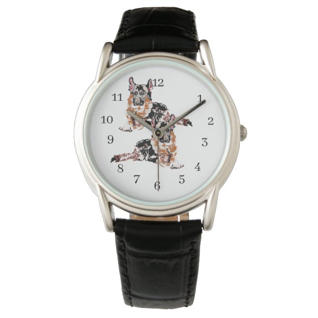 Classic Black Leather Watch   Boys (Front)