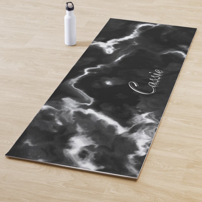 Classic Black Marble monogram gray white custom Yoga Mat (In Situ)