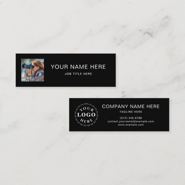 Classic Black Mini Calling Card with White Script (Front/Back)