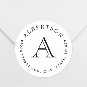 Classic Black Monogram Family Name Return Address Classic Round Sticker