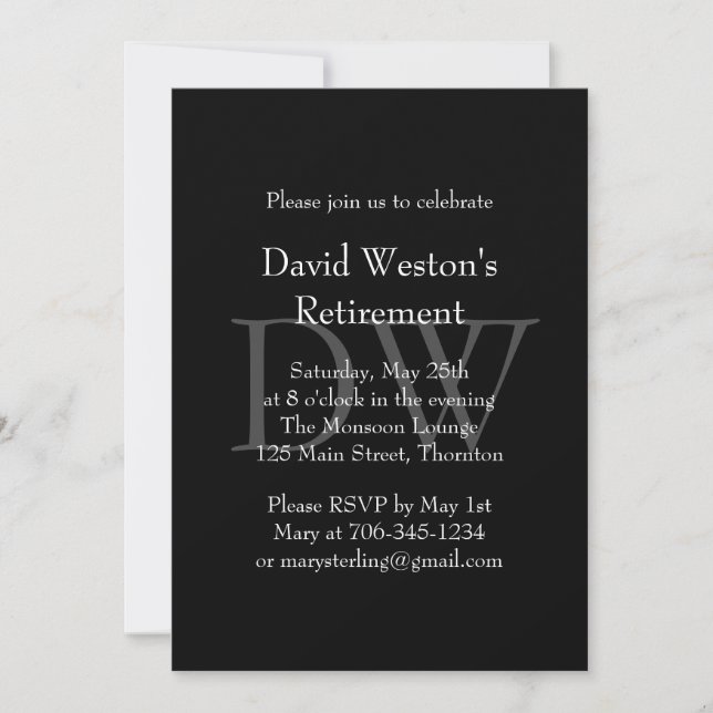 Classic Black Monogram Retirement Invitation (Front)