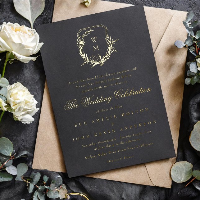 classic black monogrammed wedding gold crest (Creator Uploaded)