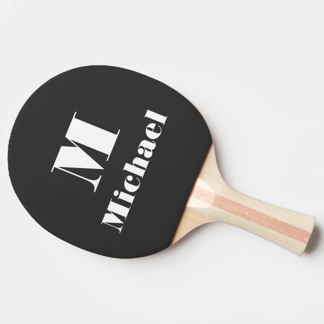 Classic Black Name Initial Letter Solid Colour  Ping Pong Paddle (Side)