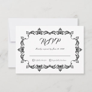 Classic Black on White Ornately Framed Wedding RSVP Card