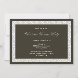 Classic black panel grey damask frame holiday invitation