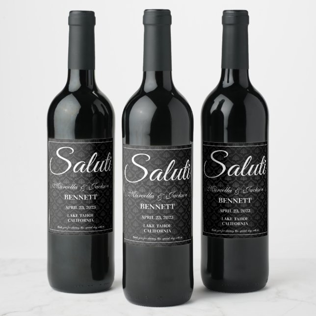 Classic Black Pattern Wine Label (Bottles)