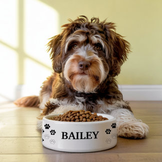 Classic Black Paw Print Personalised Pet Name Bowl
