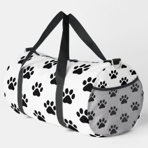 Classic Black Paw Print White  Duffle Bag